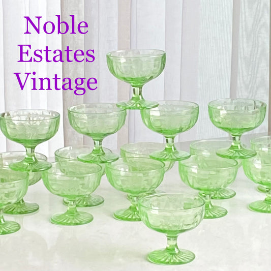 Vintage Anchor Hocking Cameo Green Uranium Glass Dancing Ballerina Sherbets / Low Coupes (circa 1930 - 1934)  - 16 Available