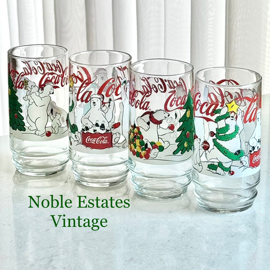 Vintage Coca Cola Polar Bear Christmas Glasses - Set of 4