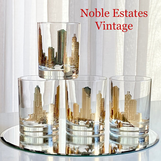 Vintage Marshall Field's Chicago Skyline Glasses - Set of 4