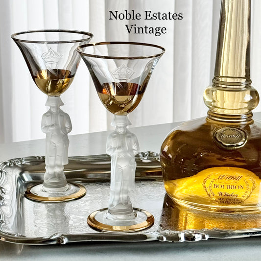 Vintage Bayel Napoleon Gold Trim Glasses with N Etch on Bowl - Set of 2 (#N1)