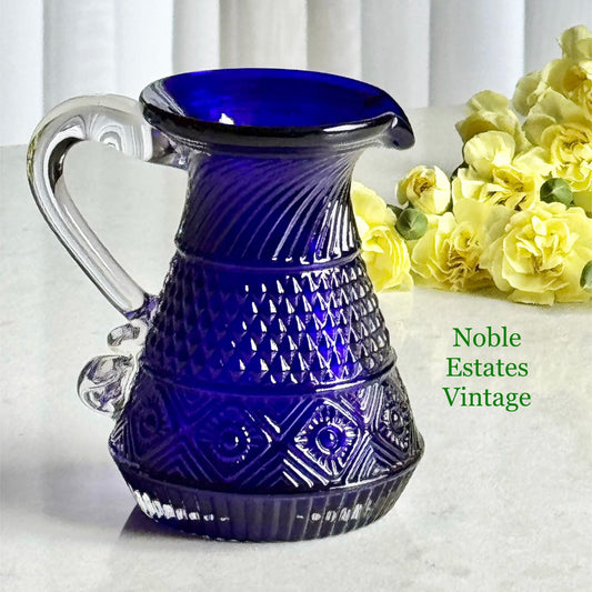 Vintage Pilgrim Glass Cobalt Blue Bennington Pitcher