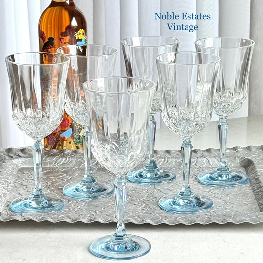 Vintage St. George American Heritage Blue Stem Glasses - Set of 6