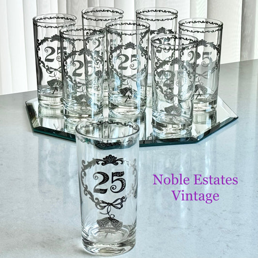 Vintage Culver 25th Silver Anniversary Highball Glasses - Set of 8
