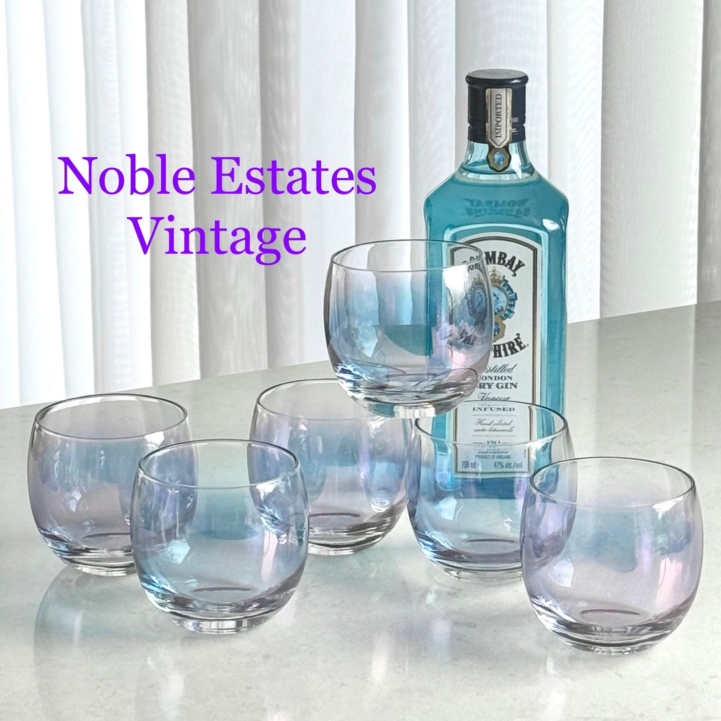 Vintage Federal Glass Gem Tone Iridescent Roly Poly Tumblers - Set of 6