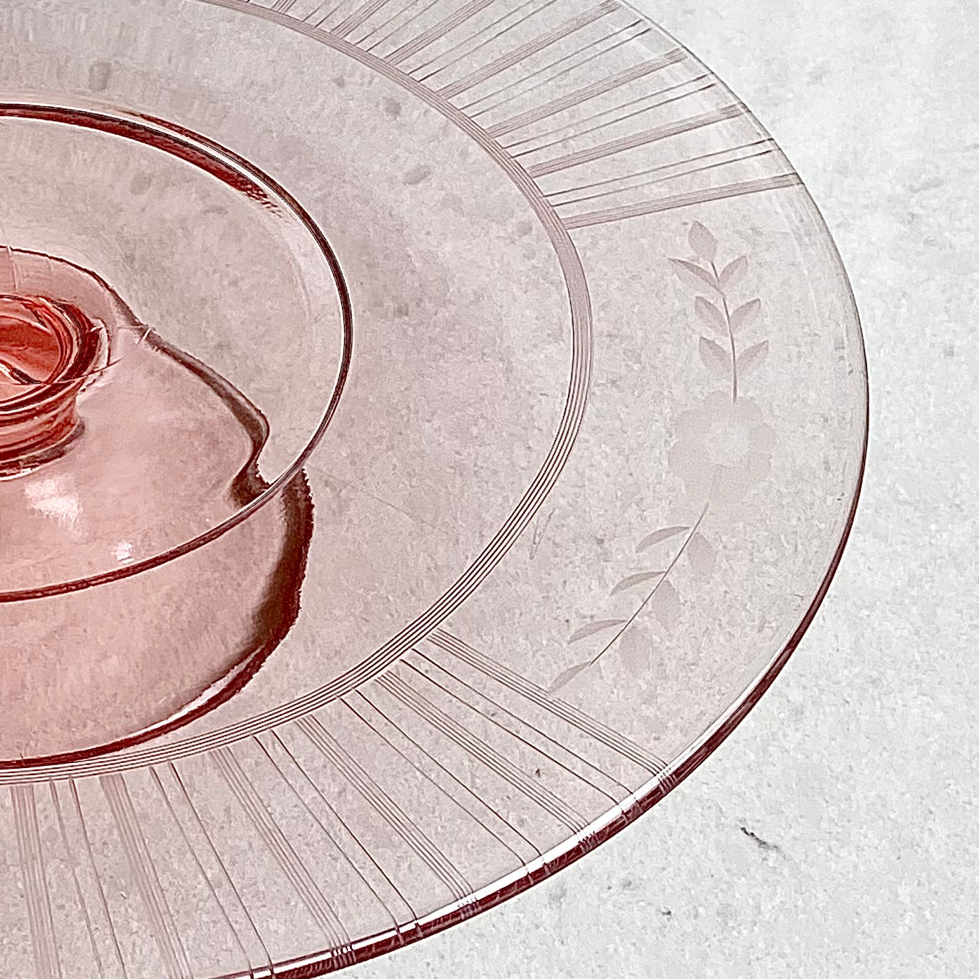 Vintage Pink Etched Cake Stand