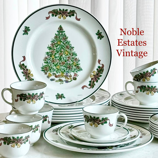 Vintage Johnson Brothers Victorian Christmas Dishes (circa 1992 - 2002) - Service for Eight (32 pieces total)