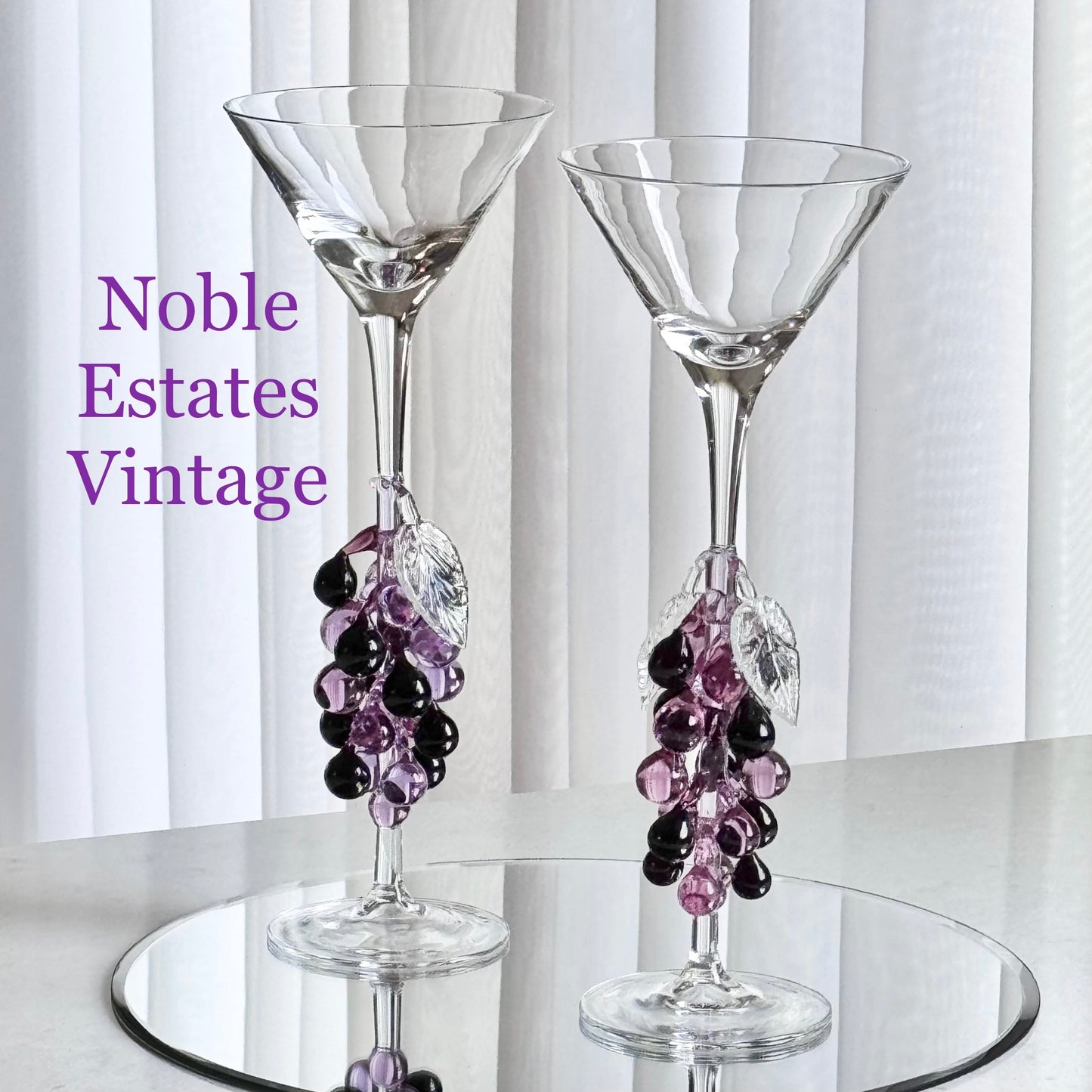 Vintage Murano Hand Blown Grape Stem Glasses - Set of 2
