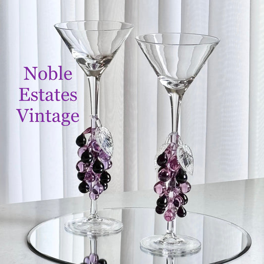 Vintage Murano Hand Blown Grape Stem Glasses - Set of 2