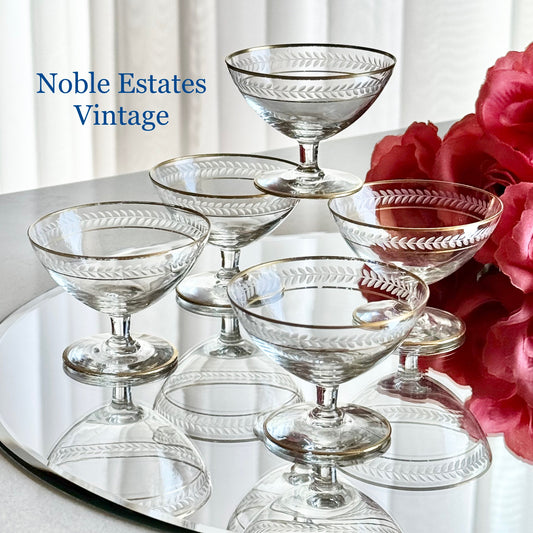 Vintage Laurel Etched Gold Rim Cordial / Tasting Glasses - Set of 5