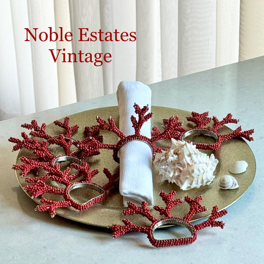 Vintage Beaded Red Coral Napkin Rings - Set of 6