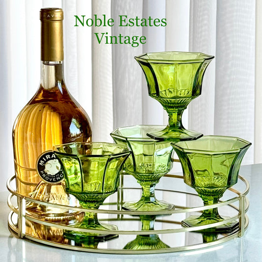 Vintage Independence Glass Octagonal Champagne Glasses / Sherbet Dishes - Set of 4