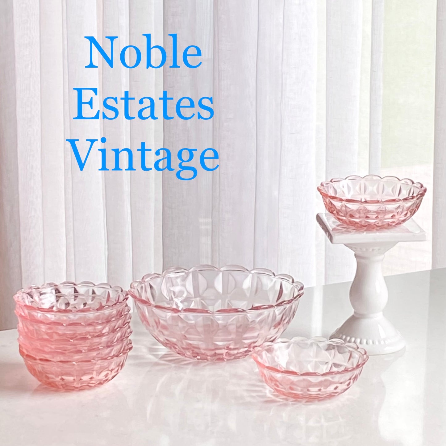 Vintage Jeannette Cube Pink Glass Bowls (circa 1929 - 1933) - Set of 8