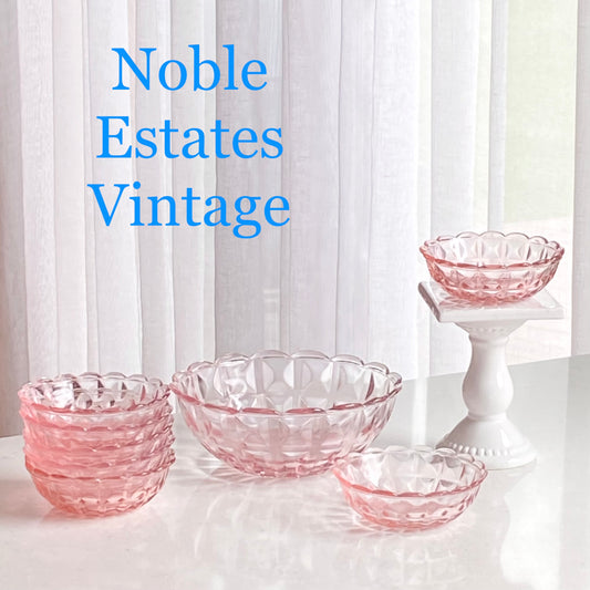 Vintage Jeannette Cube Pink Glass Bowls (circa 1929 - 1933) - Set of 8