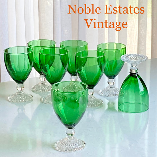 Vintage Anchor Hocking Bubble Foot Green Glasses - 15 Available