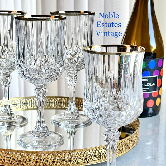 Vintage Cristal D’Arques-Durand Longchamp Glasses with Gold Rims - Set of 4