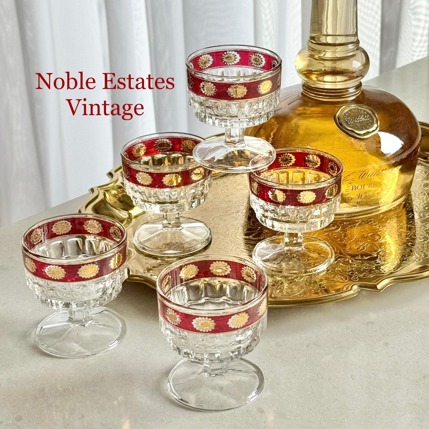 Vintage Francolini Red and Gold Rim Glasses / Dessert Cups - Set of 5