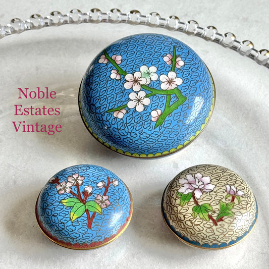 Vintage Chinese Cloisonne Round Trinket Boxes - Set of 3