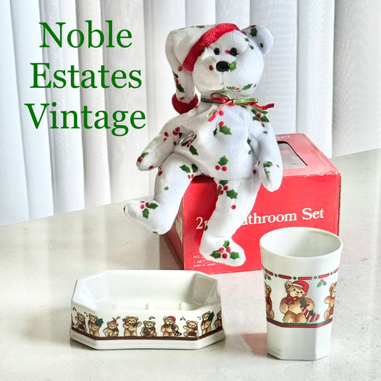 Vintage Teddy Bear 2 Piece Bathroom Set - Cup and Soap Dish