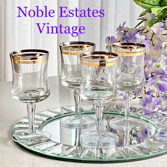 Vintage Krosno Gold and Silver Banded Glasses - Set of 4