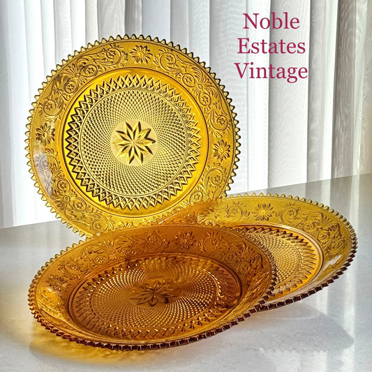 Vintage Indiana Glass Tiara Exclusive Amber Torte / Cake Plate - 3 Available