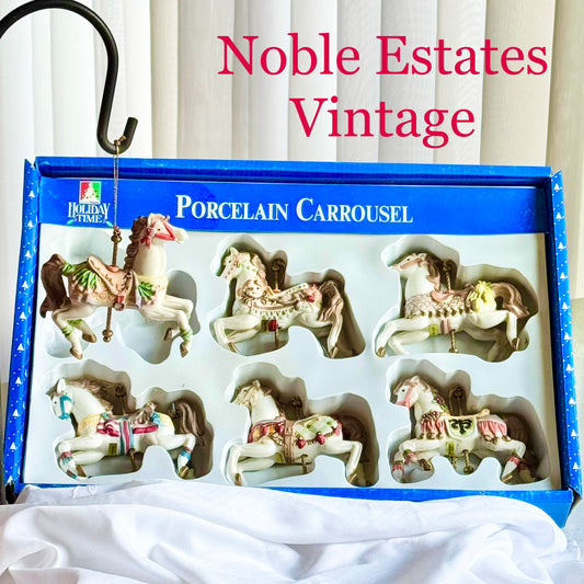 Vintage Holiday Time Porcelain Carousel Horse Ornaments - Set of 6