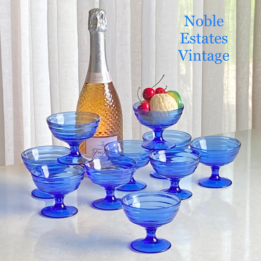 Vintage Hazel Atlas Cobalt Blue Moderntone Champagne Coupes / Sherbets - Set of 10