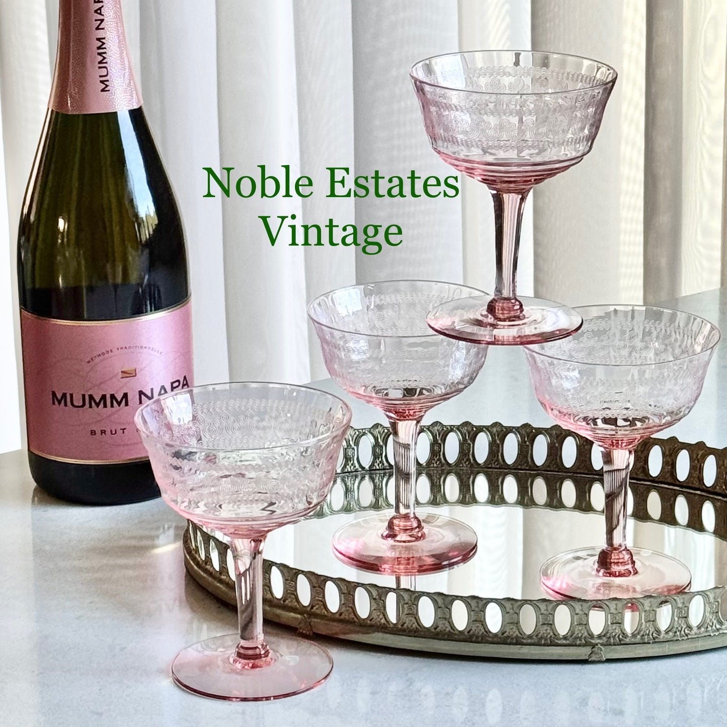 Vintage Pink Needle Etched Optic Panel Glasses - Set of 4