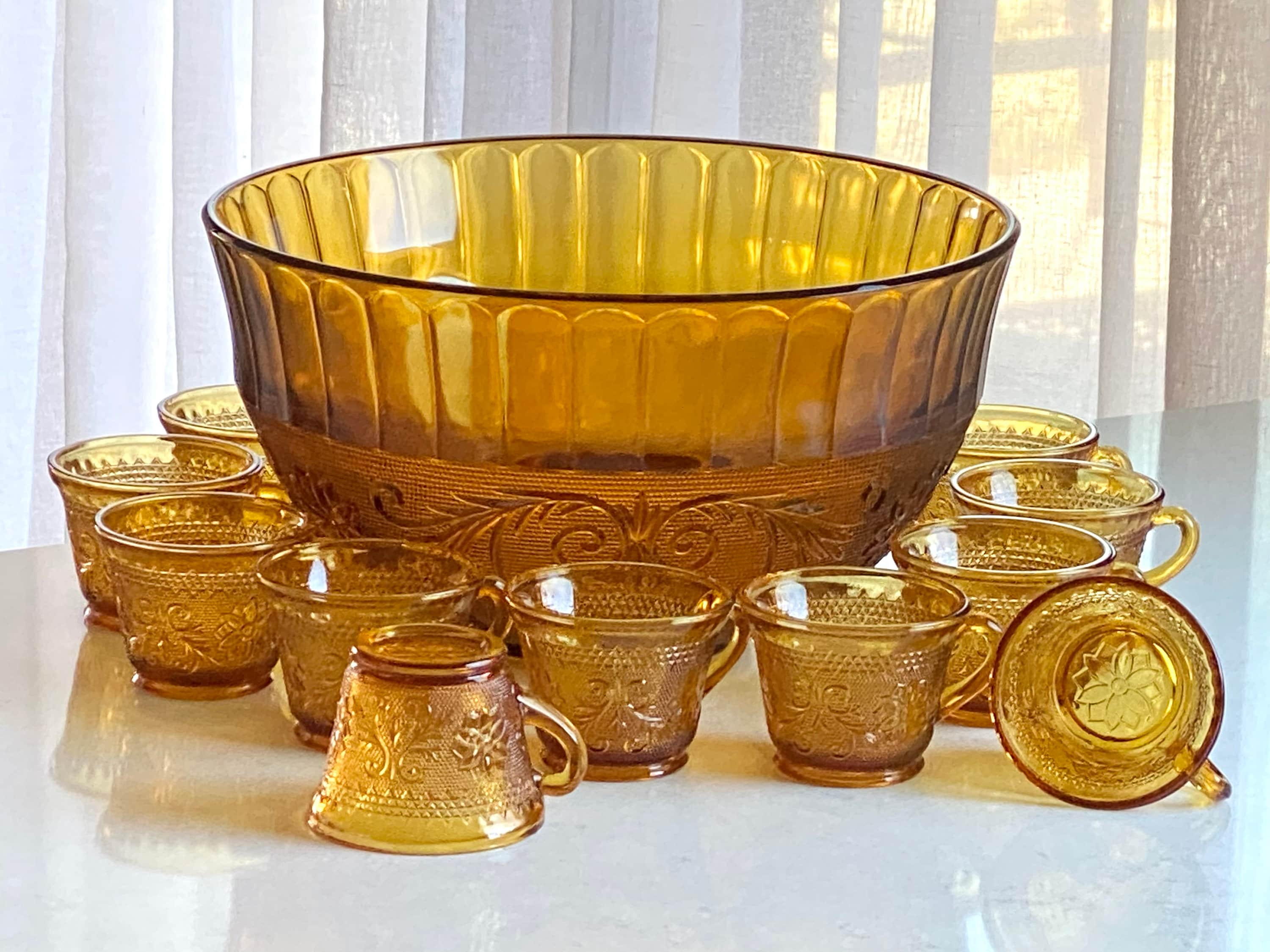 Vintage Tiara amber punch store bowl