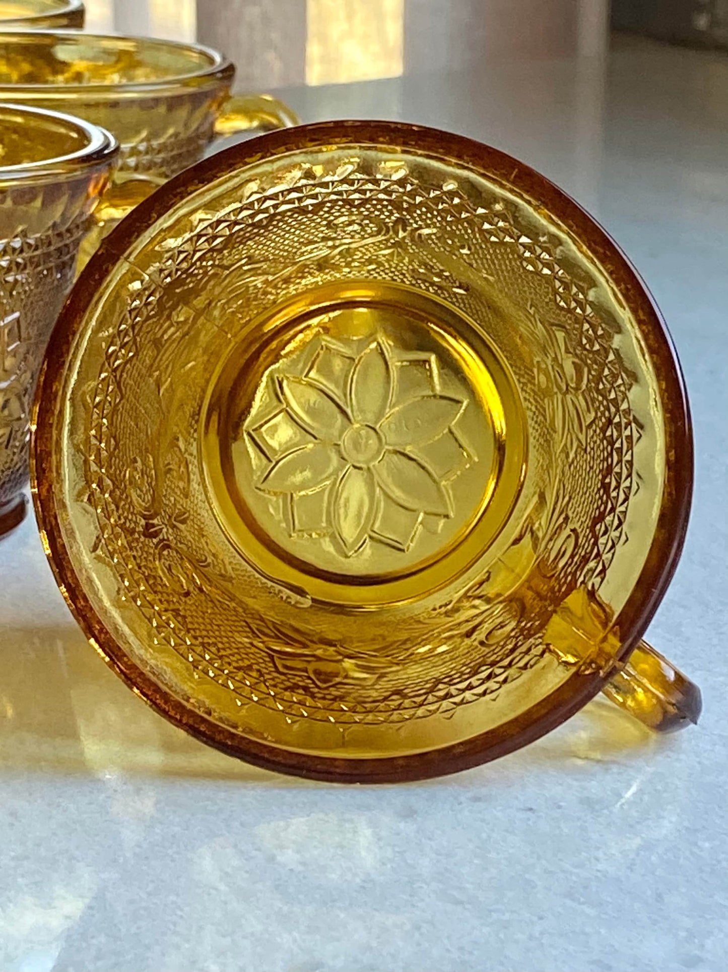 Vintage Indiana Glass Tiara Sandwich Chantilly Amber Punch Bowl and 12 Cups