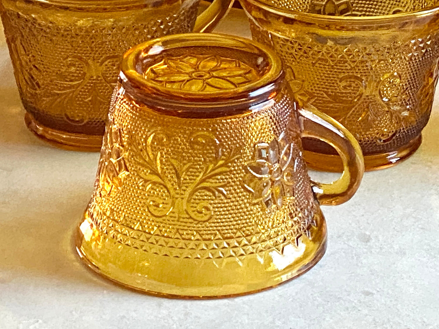 Vintage Indiana Glass Tiara Sandwich Chantilly Amber Punch Bowl and 12 Cups