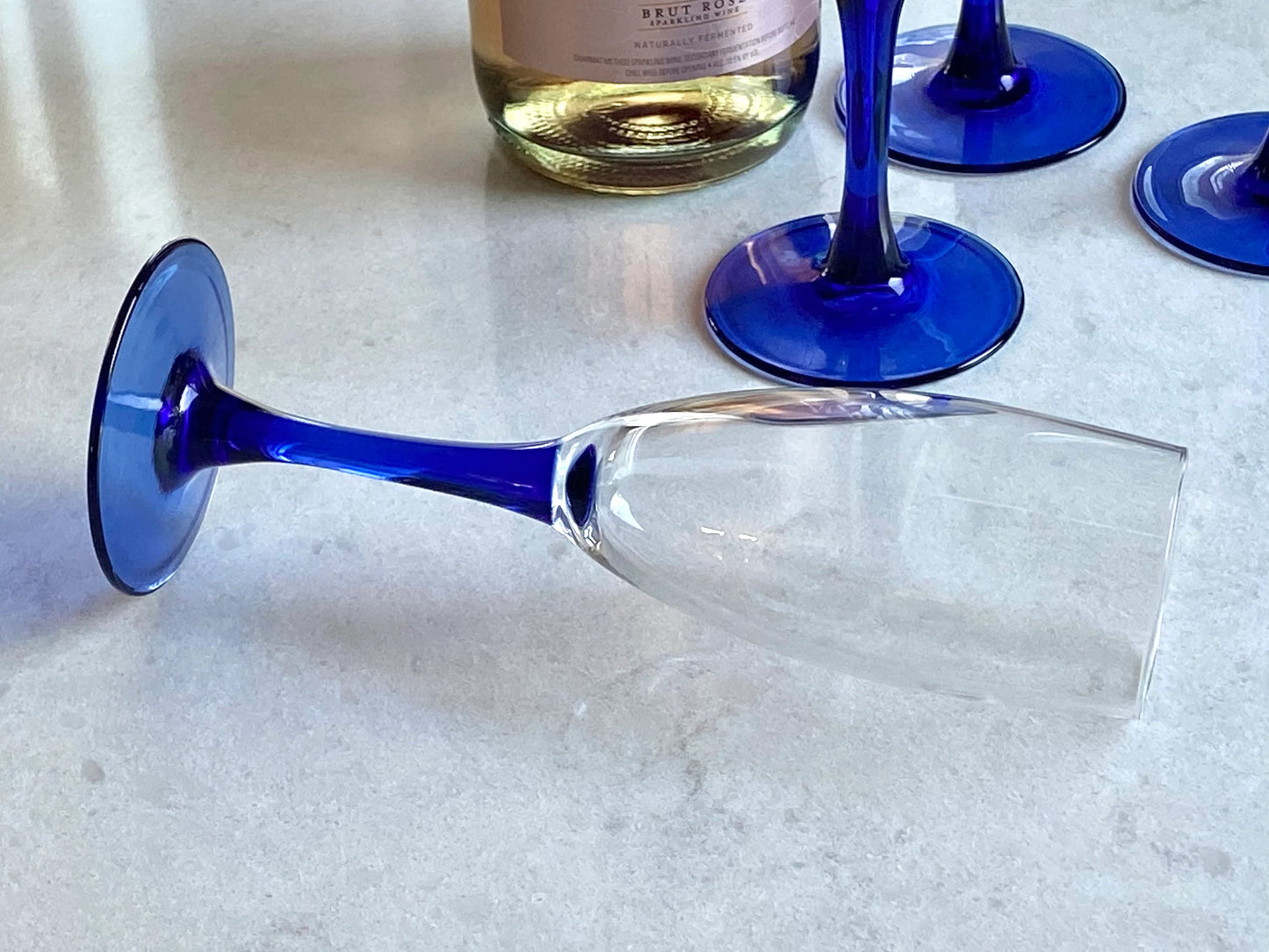Vintage Cobalt Blue Stem Glasses - Set of 4