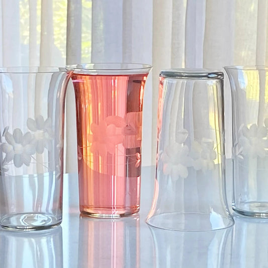 Vintage Etched Glasses - Set of 4 (Set #4005)