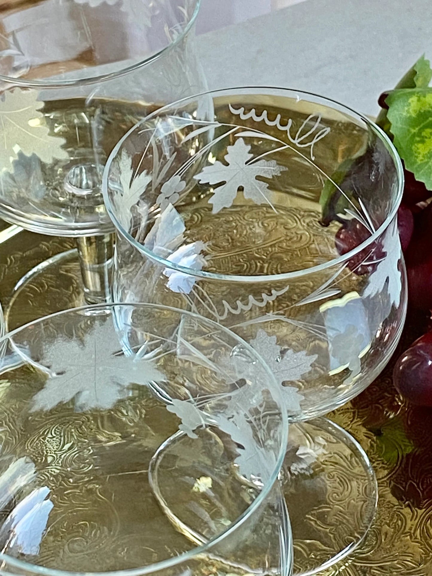 Vintage Grape Etched Cocktail Glasses - Set of 5