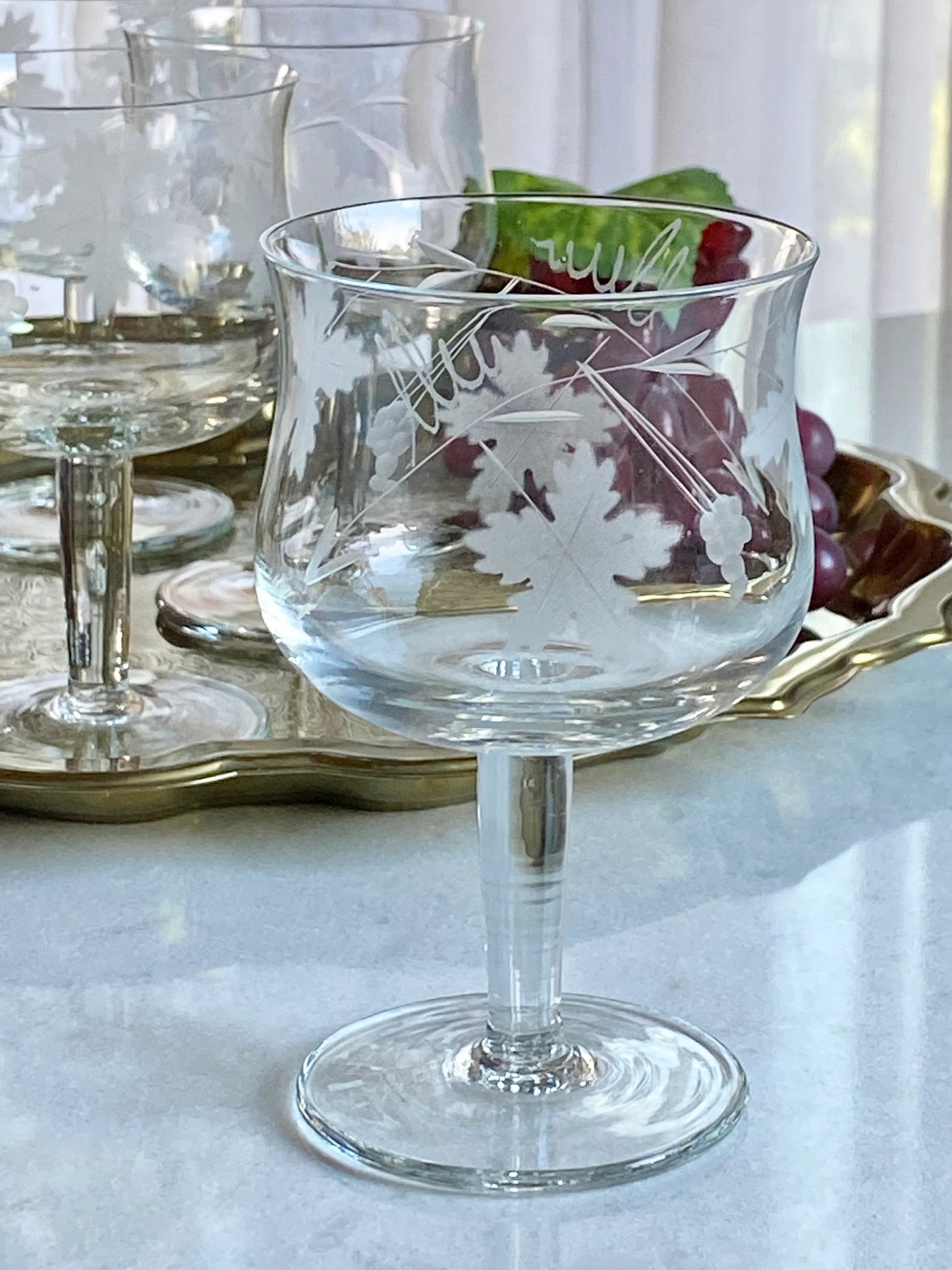 Vintage Grape Etched Cocktail Glasses - Set of 5