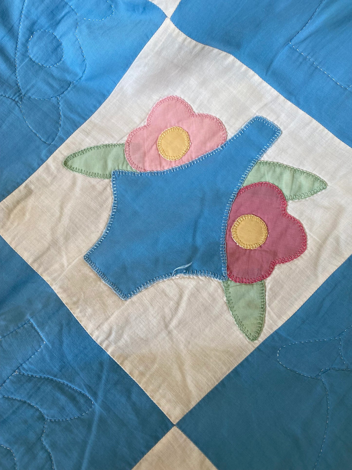 Vintage Applique Floral Basket Quilt - Approx. 81 in. X 89 in.