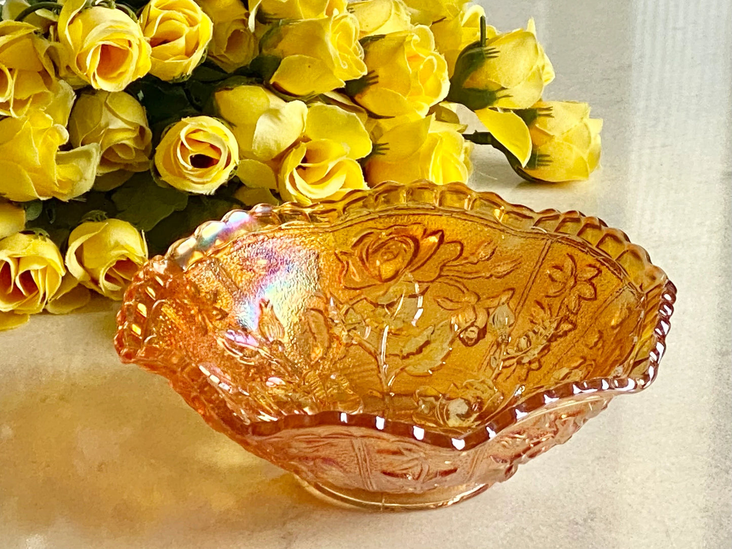 Vintage Imperial Open Rose Marigold Carnival Rose Bowl (circa 1910 - 1920)