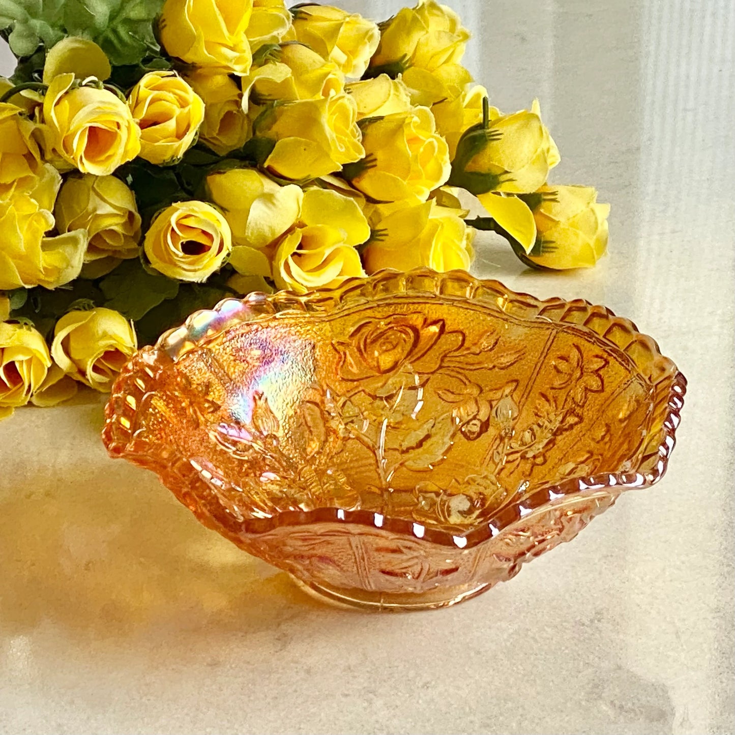 Vintage Imperial Open Rose Marigold Carnival Rose Bowl (circa 1910 - 1920)