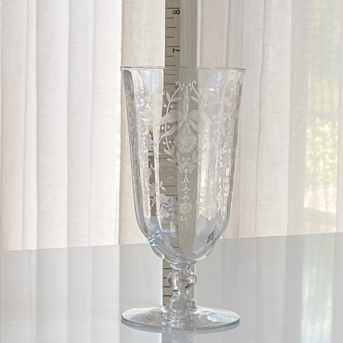 Vintage Heisey Orchid Etched Optic Ribbed Glasses - Set of 3