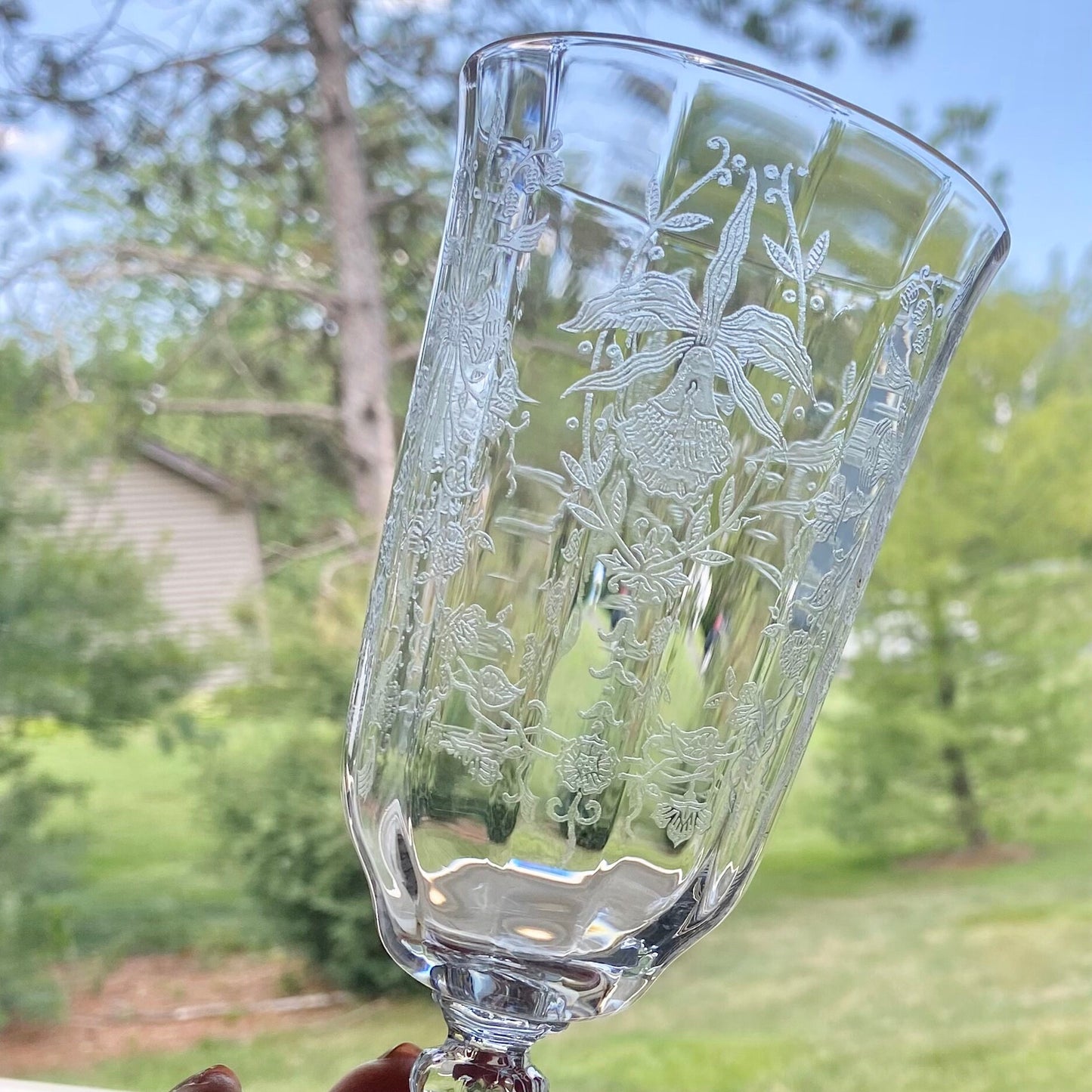 Vintage Heisey Orchid Etched Optic Ribbed Glasses - Set of 3