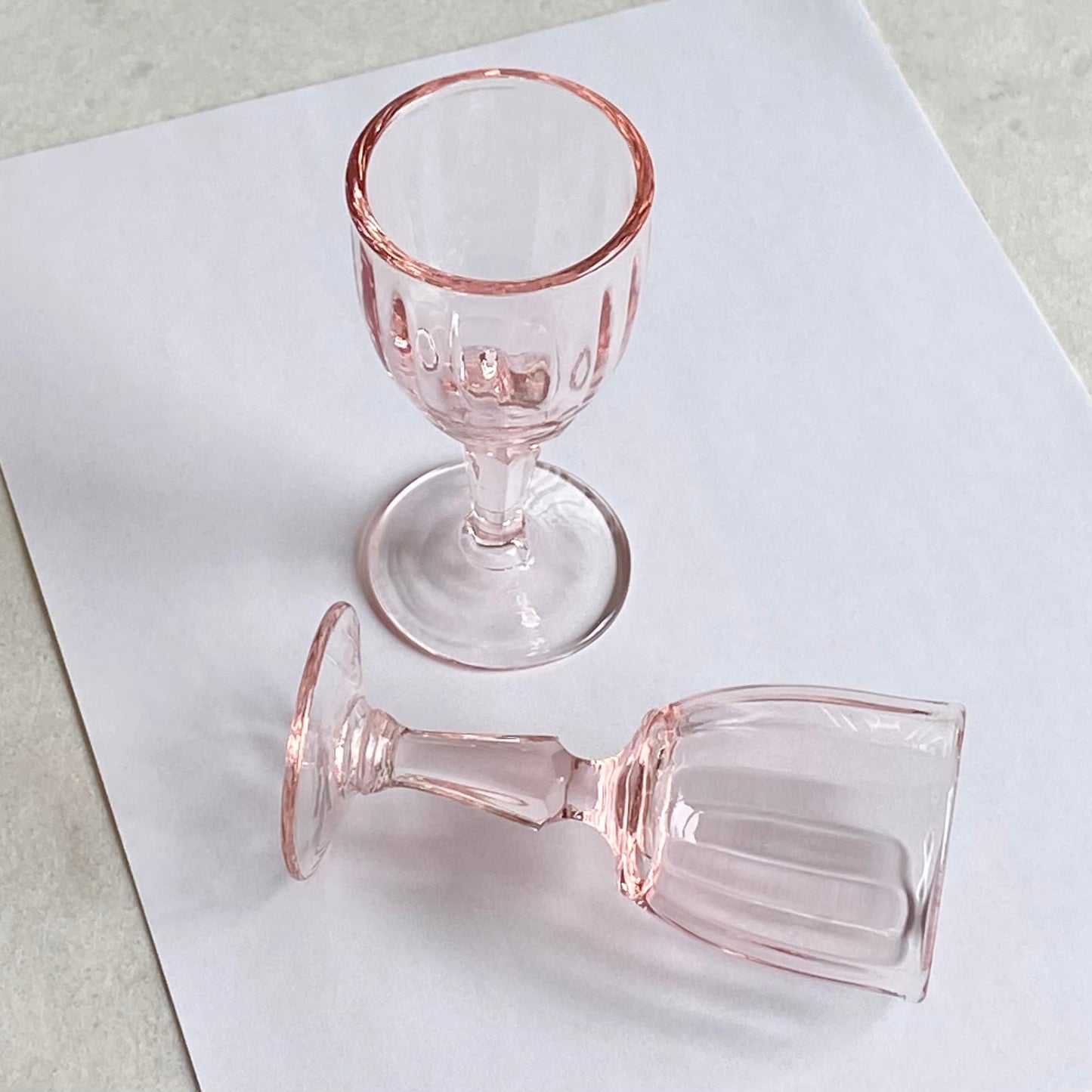 Vintage Pink Optic Panel Cordial / Tasting Glasses - Set of 6