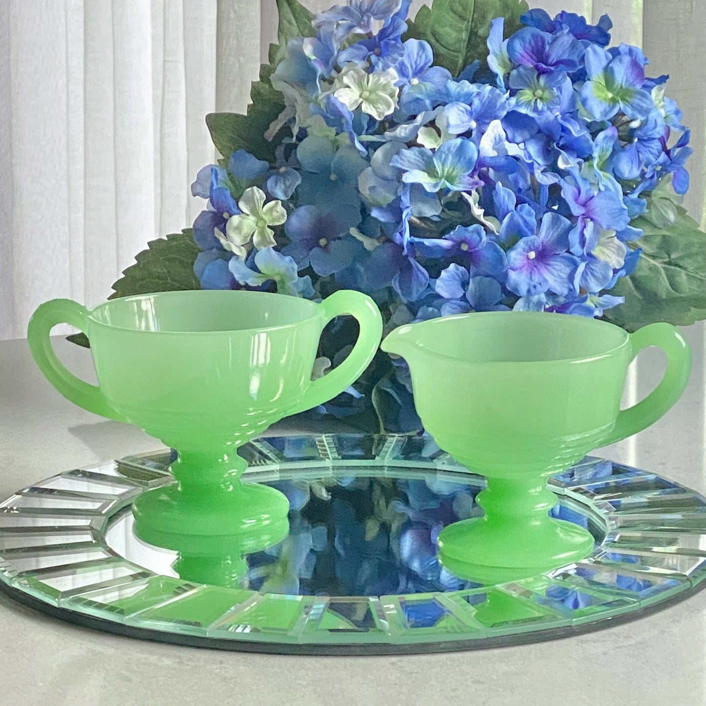 Vintage Fenton Jade Green Sugar and Creamer Set (circa 1921 - 1936)