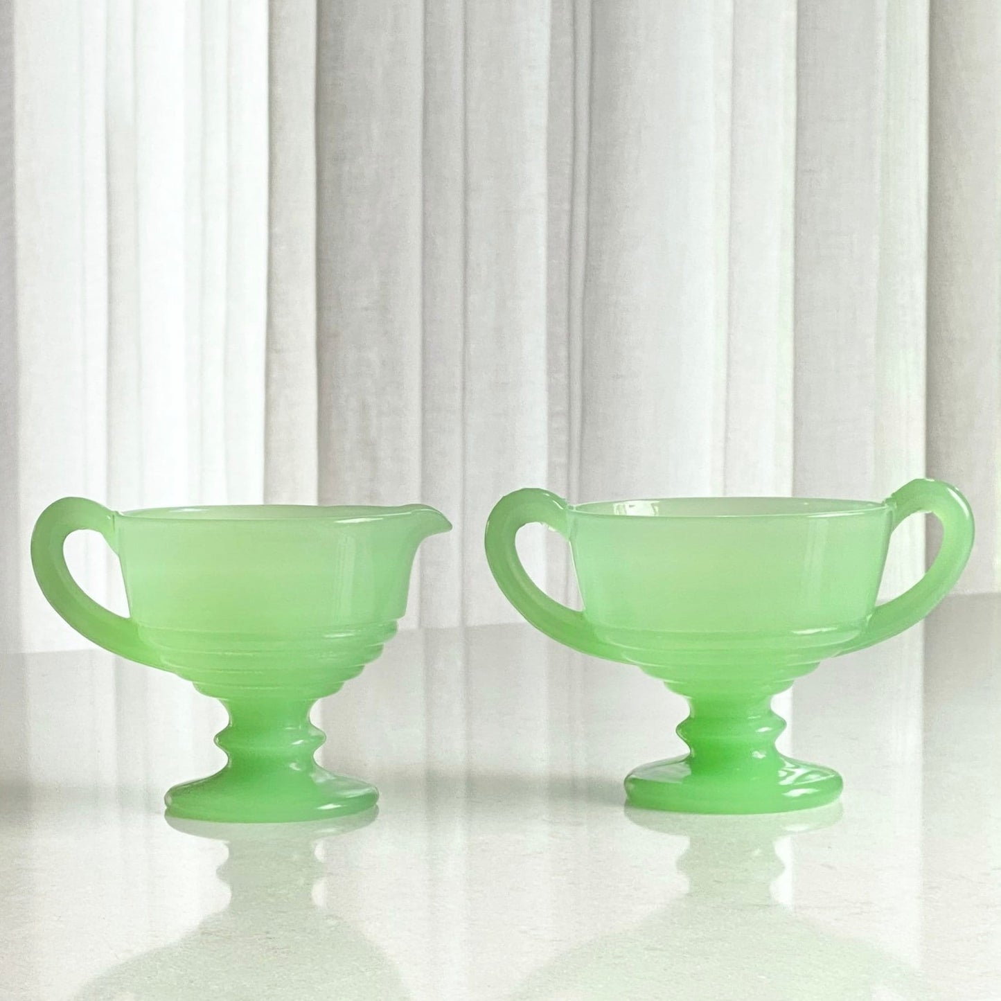 Vintage Fenton Jade Green Sugar and Creamer Set (circa 1921 - 1936)