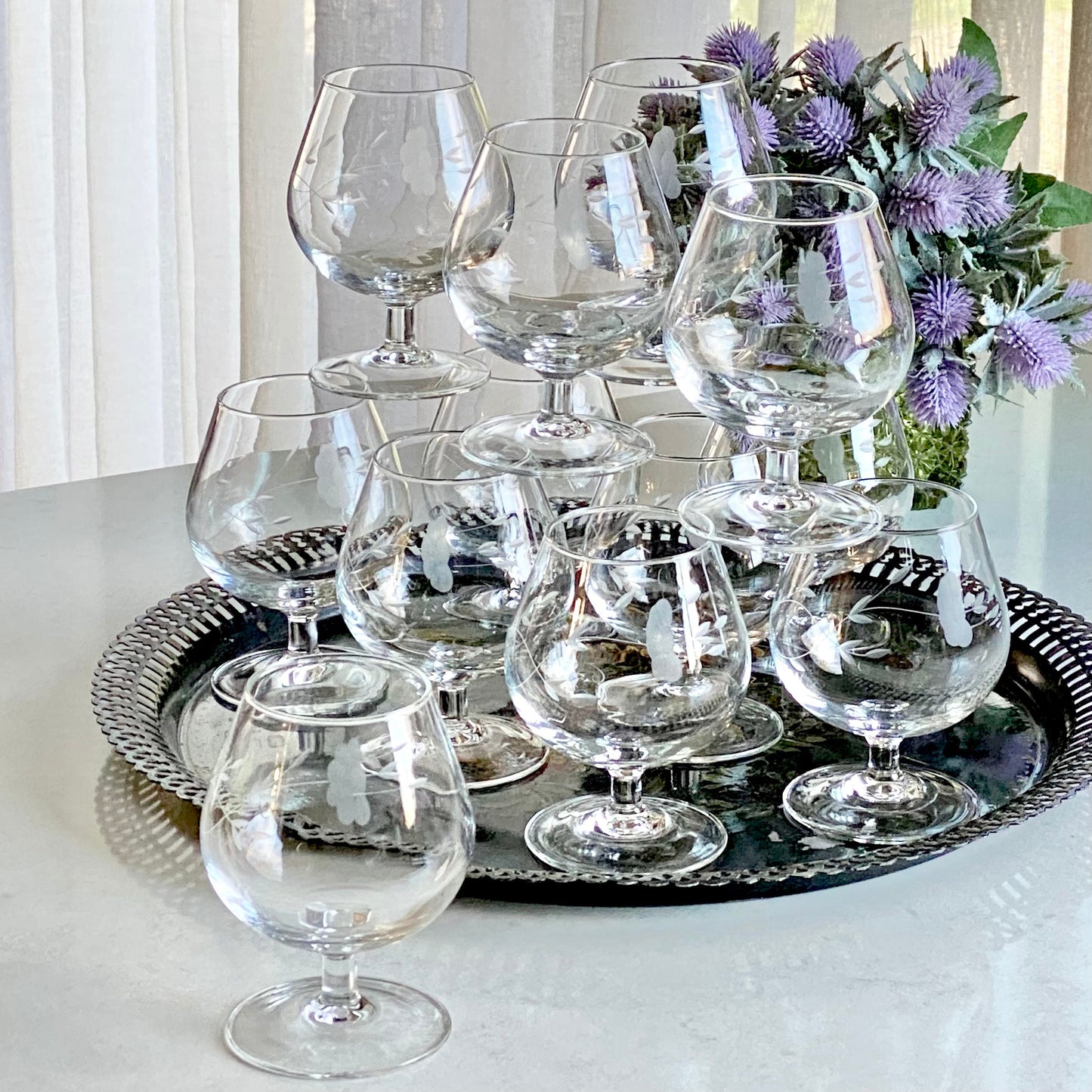 Vintage Princess House Heritage Etched Snifters / Cocktail Glasses - Set of 12