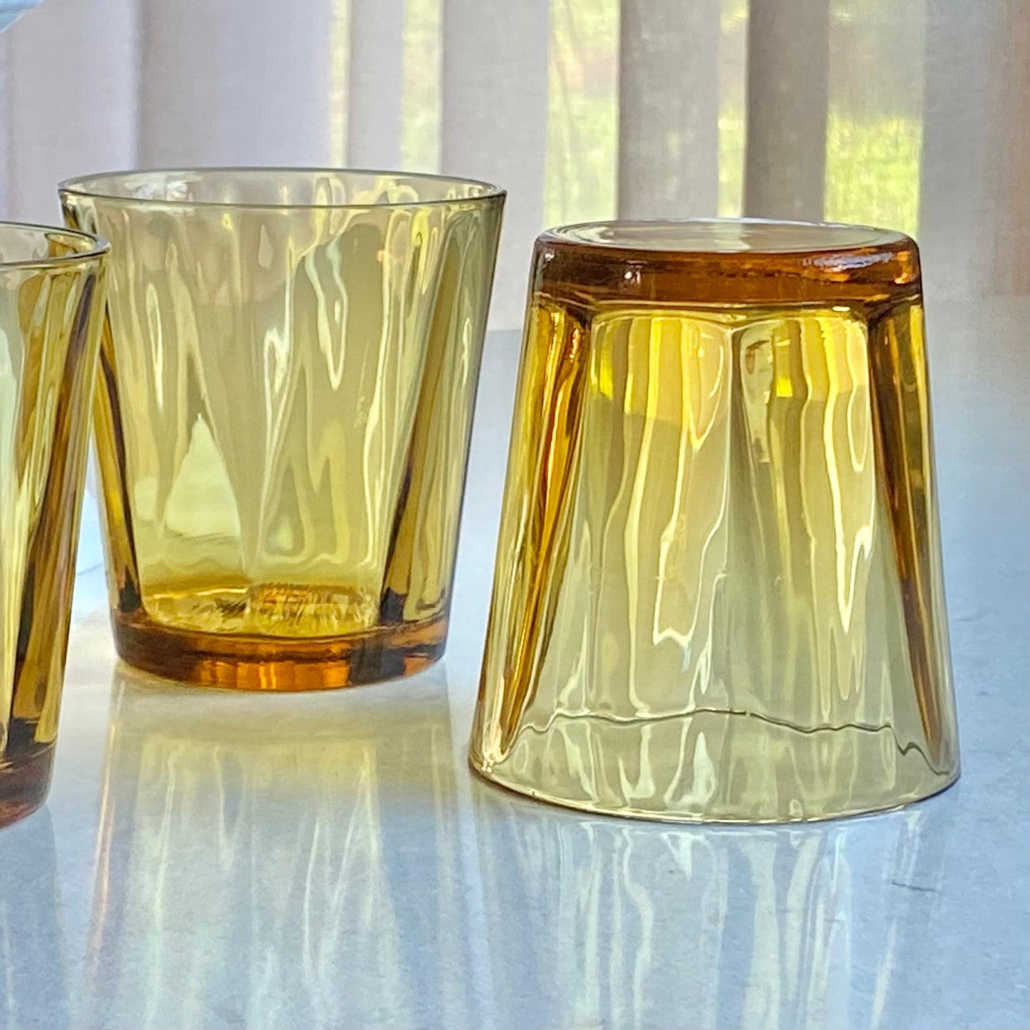 Vintage Hazel Atlas Optic Panel Amber Glasses - Set of 7