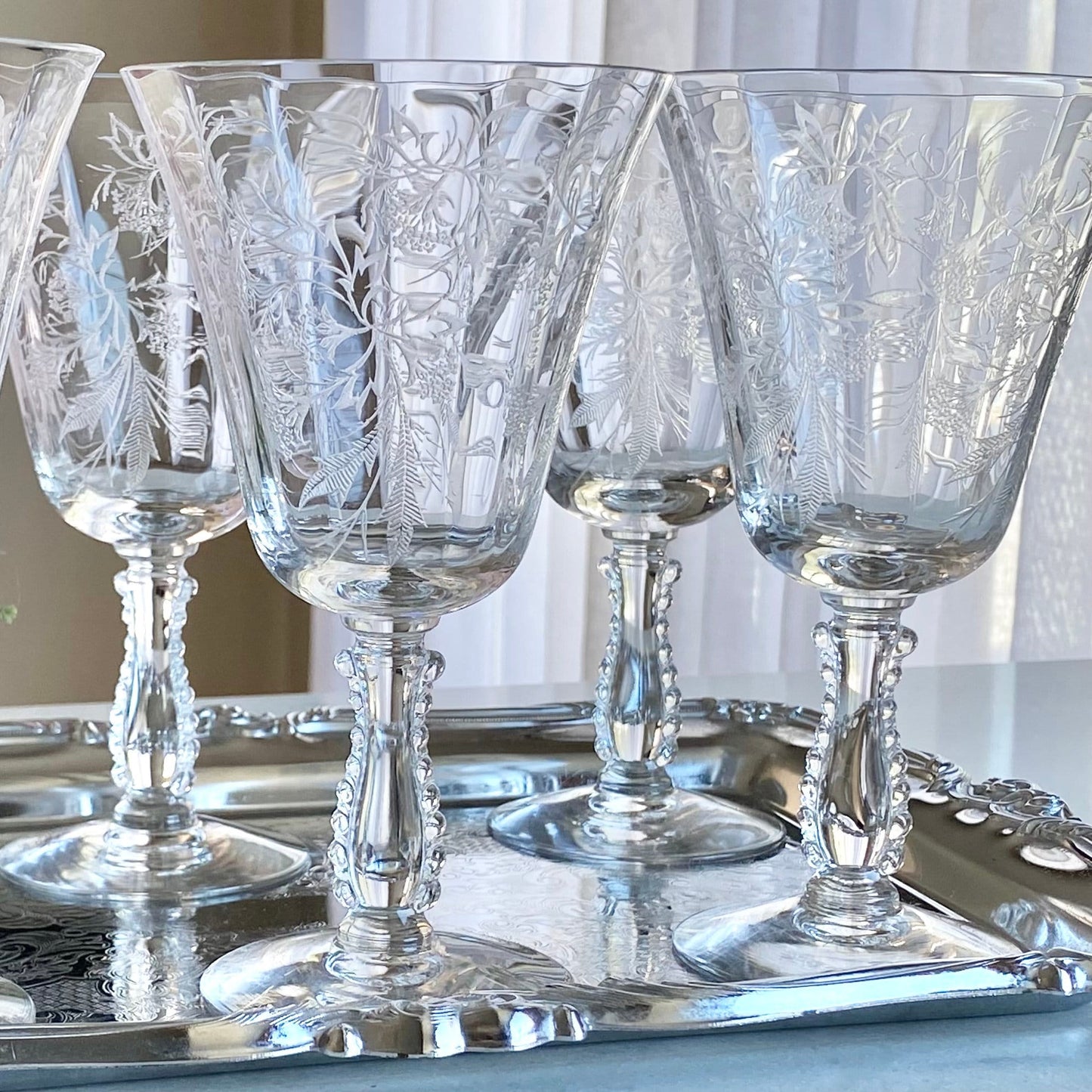 Vintage Fostoria Heather Wine Glasses / Water Goblets (circa 1949 - 1971) - Set of 6