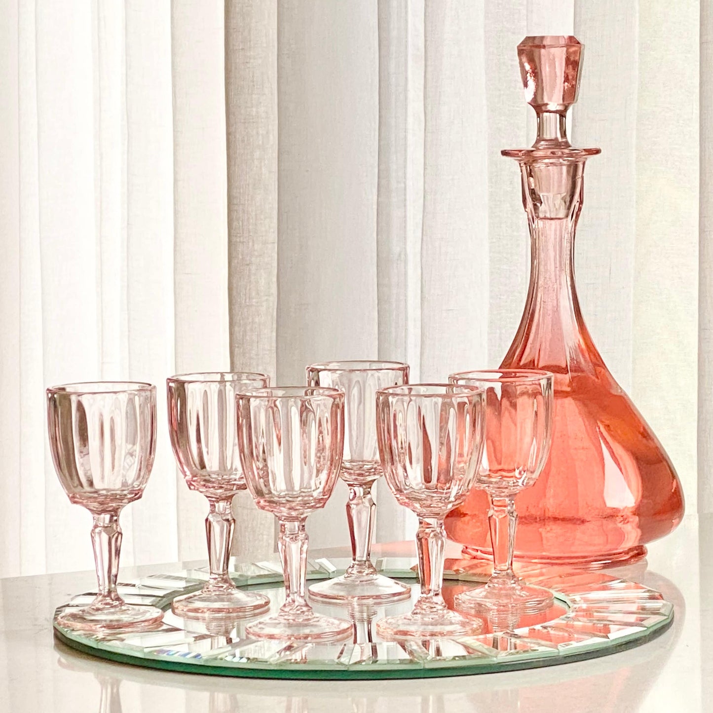 Vintage Pink Optic Panel Cordial / Tasting Glasses - Set of 6