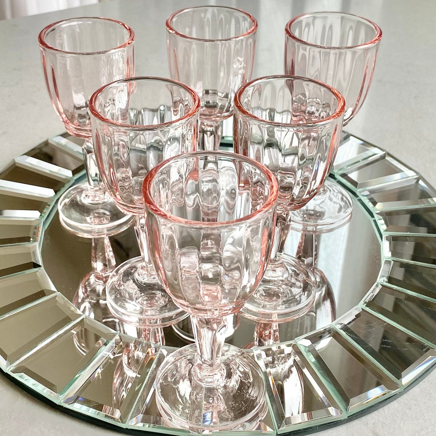 Vintage Pink Optic Panel Cordial / Tasting Glasses - Set of 6