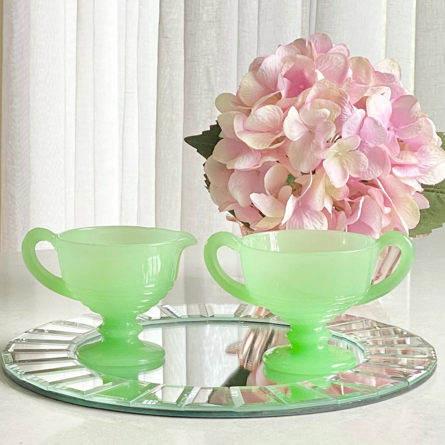 Vintage Fenton Jade Green Sugar and Creamer Set (circa 1921 - 1936)