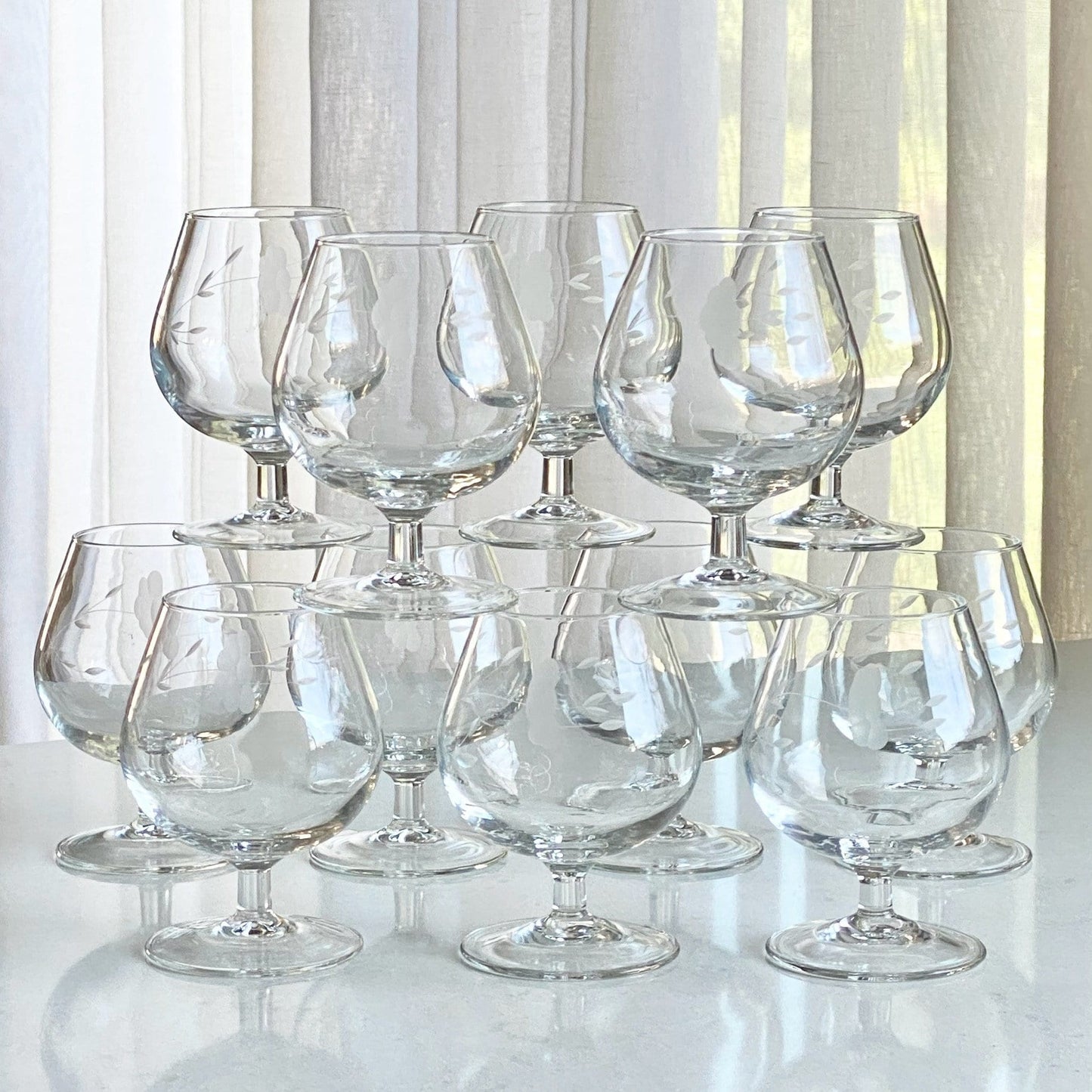 Vintage Princess House Heritage Etched Snifters / Cocktail Glasses - Set of 12