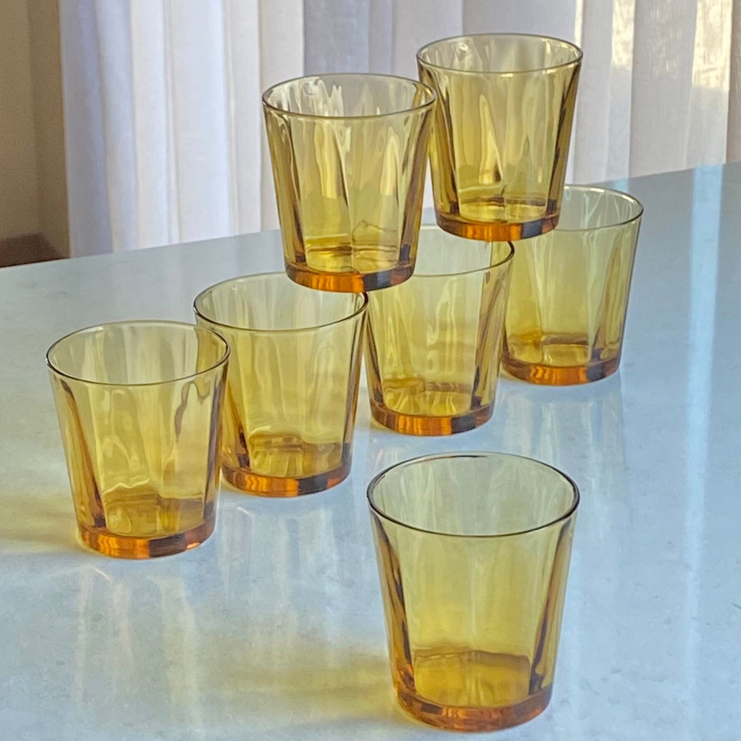 Vintage Hazel Atlas Optic Panel Amber Glasses - Set of 7